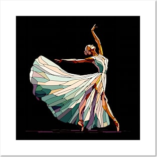 Beautiful ballerina in a white dress dancing, ballet dance, mosaic glass geometric Posters and Art